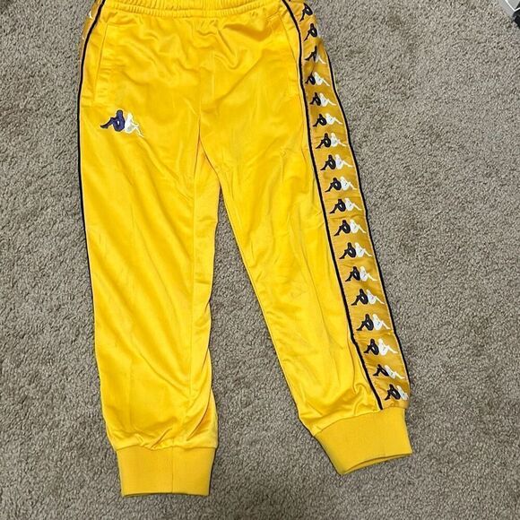 Kappa 6 Youth Sneek Man Track Stripe Logo Joggers Sweatpants Yellow Streetwear - Picture 2 of 13
